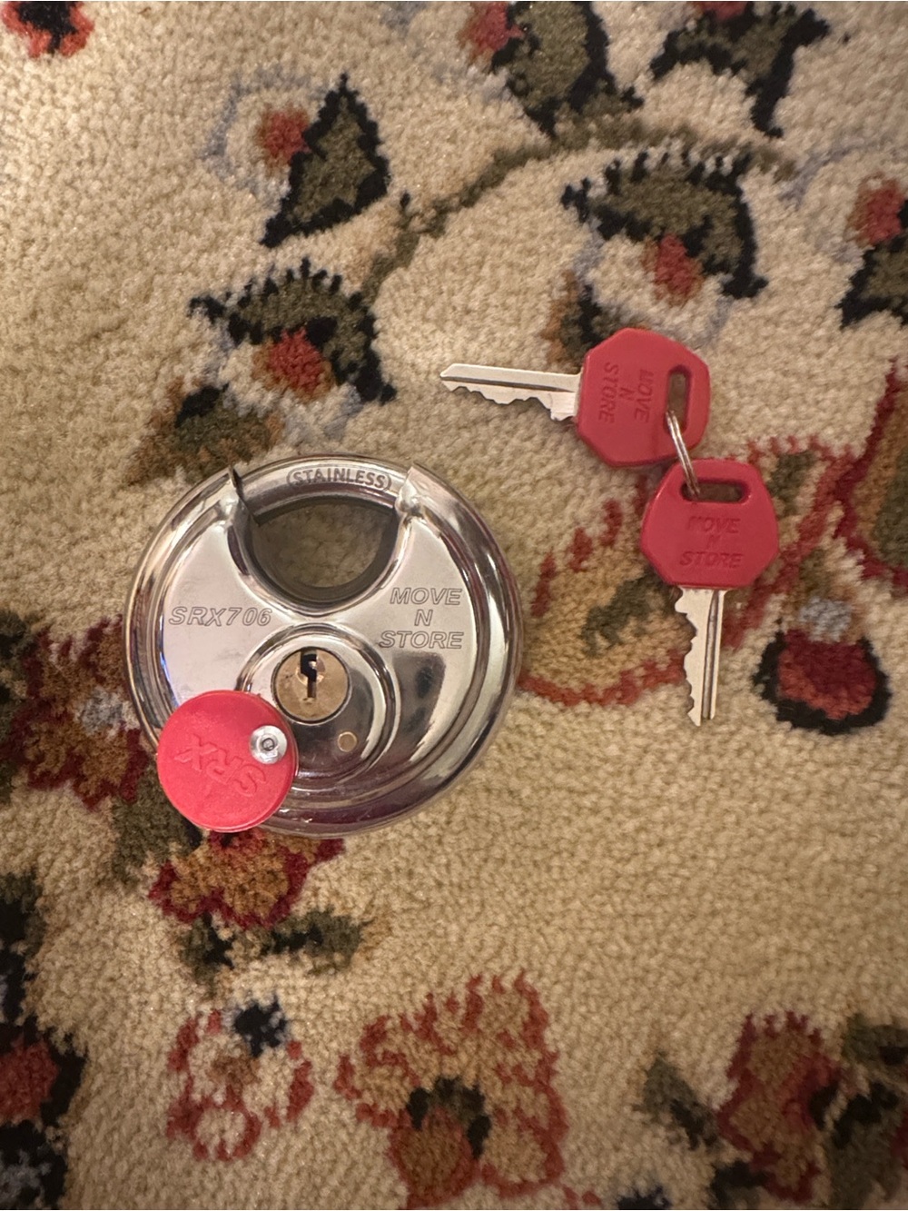 Stainless Steel Disc Padlock with Red Key Caps